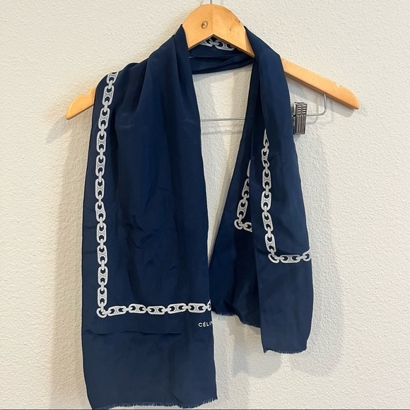 Celine Paris navy blue chain link scarf - Picture 1 of 7